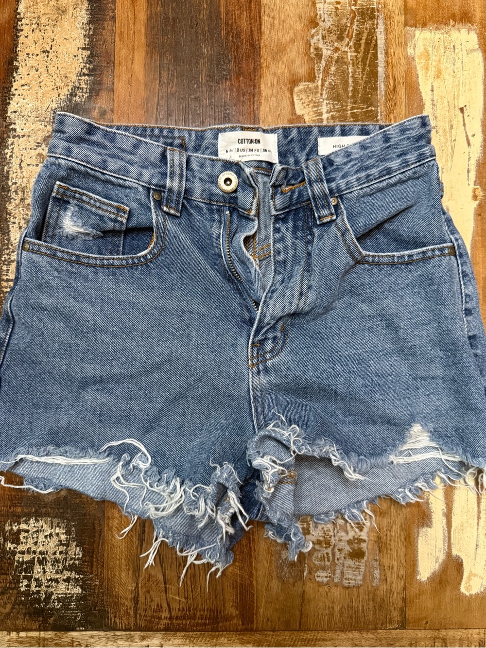 Cotton On Light Blue High-Waist Distressed Denim Shorts